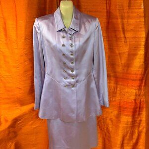 Stunning Karl Lagerfeld Purple Stretch Satin Suit Vintage 38